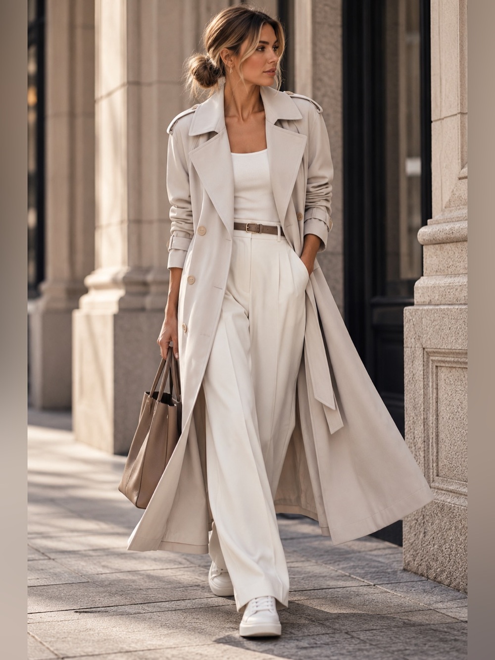 ✨ ELLIE TAHARI Light Beige Belted Trench Coat Size Large